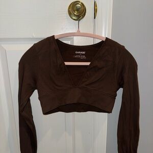 Garage Chocolate Brown Long Sleeve Crop Top